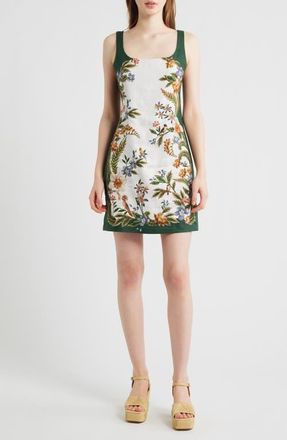 Farm Rio Nature Sand Print Linen Minidress in Nature Sand/Green at Nordstrom, Size Xx-Small