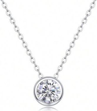 House of Frosted Bezel Set Moissanite Pendant Necklace in White Gold at Nordstrom Rack, Size 16