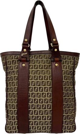 Fendi Brown Canvas Leather Handbag Tote Bag (Pre-Owned)