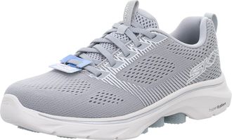 Skechers Womens Go Walk 7 Hailey Sneaker, Gray Textile/Silver Trim, 4.5 UK