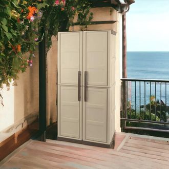 Dmora Armario Exterior O Interior, 2 Puertas Y 3 Estantes De Polipropileno, 100% Made In Italy, 70x39h165 Cm, Color Beige, Con Embalaje Reforzado - Dmora