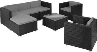 TecTake Conjunto de rat&aacute;n con 2 sillones, negro
