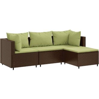 vidaXL Set Muebles De Jard&iacute;n 4 Piezas Y Cojines Rat&aacute;n Sint&eacute;tico Marr&oacute;n Vidaxl