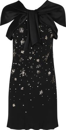 Alberta Ferretti Black Enver Satin Star Applique Bow V-Neck Viscose Dress