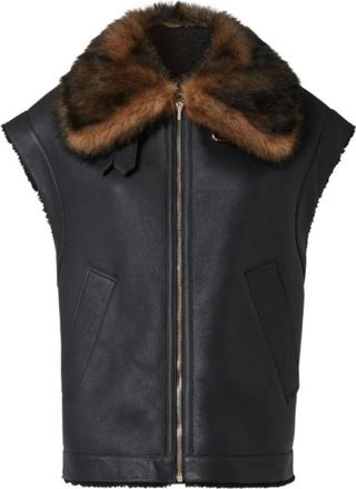 Fendi Nappa Shearling Gilet - Dames - Bodywarmers - Zwart - XS - Jassen