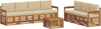 vidaXL Juegos De Sof&aacute;s 8 Uds. Natural Y Beige Madera De Acacia S&oacute;lida Vidaxl