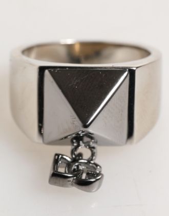 Dolce & Gabbana Mens Silver Tone Pyramid Dg Logo Real Brass Ring
