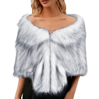 Generic Faux Fur Shawl Wrap Stole Shrug Winter Bridal Wedding Cover Up Women Wedding Faux Fur Wraps and Shawls Bridal Fur Stoles Scarf Large Cape Stole Bridal