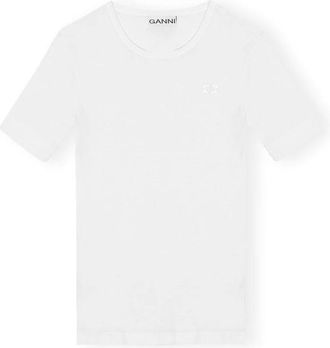 Ganni Tops, Dames, Wit, L, Katoen, 3941 Rib Jersey T-shirt