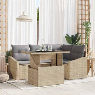 vidaXL Vidaxl - Conjunto De Sof&aacute; De Jard&iacute;n Con Coj&iacute;n 5 Pcs Beige Y Gris Claro