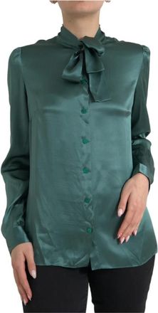 Dolce & Gabbana Luxe Donkergroene Zijden Blouse Top - Dames - Blouses - Groen - S - Overhemden
