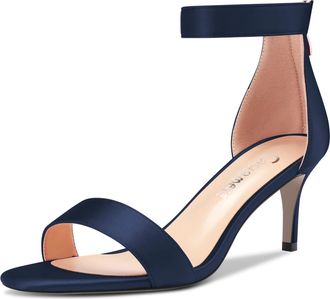 Castamere Women Stiletto Kitten Heel Peep Open Toe Ankle Strap Sandals Classic Cute Dress 6 CM Heels Navy Blue Satin 6 UK