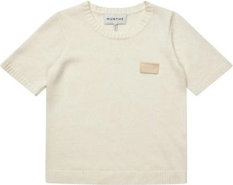Munthe Elegante Ivoor Gebreide Trui met Logopatch - Dames - T-shirts - Beige - 2XL - Tops