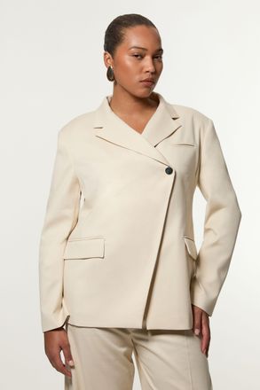Karen Millen Womens Plus Size Soft Structured Asymmetric Tailored Single Breasted Blazer - Natural - Size 18 UK