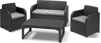 Keter Conjunto Keter 2 Sillones + Sof&aacute; + Mesita Abierta Elevable Carolina Lounge Grafito