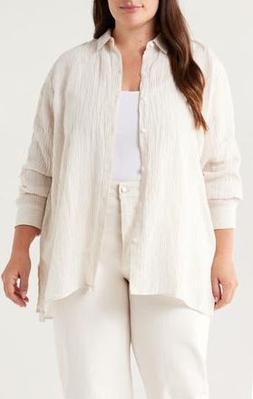 Eileen Fisher Crinkled Stripe Organic Linen Button-Up Shirt in Chalk at Nordstrom Rack, Size 1X