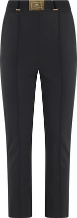 Elisabetta Franchi Black Metal Buckle Cropped Polyamide Formal Pants