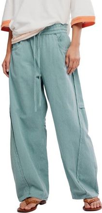 Free People Something Good Pinstripe Cotton Drawstring Pants in Blue Trellis Combo at Nordstrom, Size X-Large