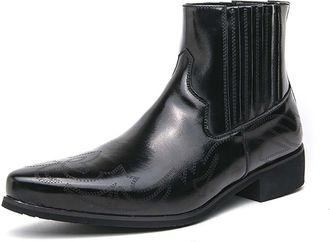 Generic Mens Pointed Toe PU Leather Chelsea Boots Pull on Office Dress Shoes Flat Heel Business Shoes,Black,12.5 UK