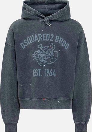 Dsquared2 Mens Dsquared2 Bros EST 1964 Logo Distressed Cypro Navy Blue Hoodie - Grey - Size: 38