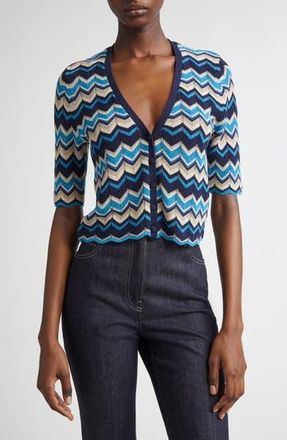 Ramy Brook Alec Chevron Metallic Stripe Cotton Blend Cardigan in Spring Navy Chevron at Nordstrom Rack, Size Xx-Large