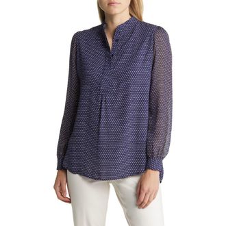 Anne Klein Geo Print Poet Blouse in Distant Mountain Combo at Nordstrom, Size Medium