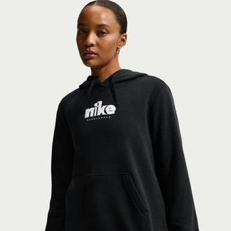 Nike Womens Nike Sportswear Club Fleece Graphic Pullover Hoodie in Black | IF0226-010