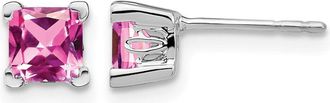 Diamond2Deal 14k White Gold Square Created Pink Sapphire Earrings