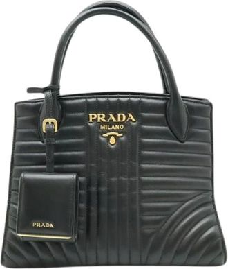 Prada Pre-owned Handbags, female, Black, Size: ONE SIZE Pre-owned Diagramme Leather Handbag