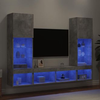 vidaXL Vidaxl - Muebles Tv Pared Con Led 5 Pzas Madera Ingenier&iacute;a Gris Hormig&oacute;n