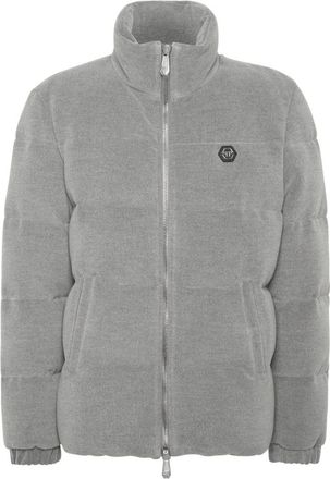 Philipp Plein Wool Puffer Jacket Late Checkout - Heren - Gewatteerde jassen - Grijs - 2XL - Polyester - Jassen