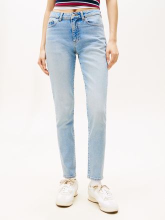 Tommy Jeans Slim-fit-Jeans TOMMY JEANS TJLUCY MR SLIM, Damen, Gr. 33, L&auml;nge 30, denim light, Denim/Jeans, Obermaterial: 81% Baumwolle, 18% Lyocell, 1% Elasthan, u