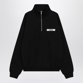 Jacquemus Schwarzes Sweatshirt mit Rei&szlig;verschluss und Gros Grain-Logo