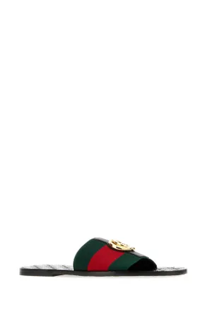 Gucci Mens Embroidered Fabric Riviera Slippers Vrvblack Sandali Sandal