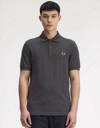 Fred Perry Mens Fred Perry Mens Plain Signature Polo Shirt - Anchor Grey/Tennis Ball Yellow 58A - Black - Size: 40