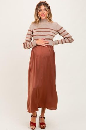 Pinkblush Striped Contrast Sweater Top Maxi Dress in Rust at Nordstrom, Size X-Large