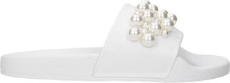 Stuart Weitzman Womens Soiree Slide Sandal Pearl Accents - White Leather - Size 36.5 EU/IT