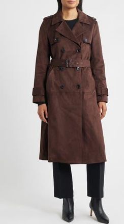BCBGeneration Belted Double Breasted Faux Leather Trench Coat in Chocolate at Nordstrom Rack, Size X-Small