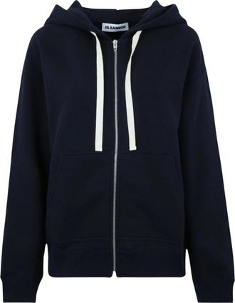 Jil Sander Hooded Zip Sweatshirt - Dames - Vesten met rits - Blauw - S - Katoen - Hoodies & sweatvesten