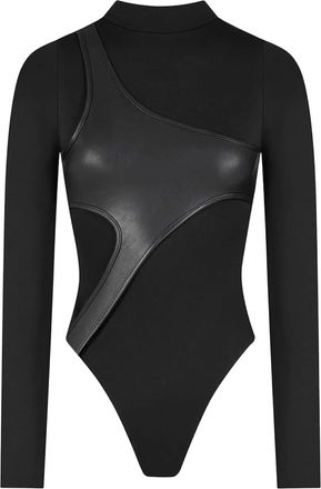 Mani&egrave;re De Voir Body met hoge hals en imitatieleer - Zwart