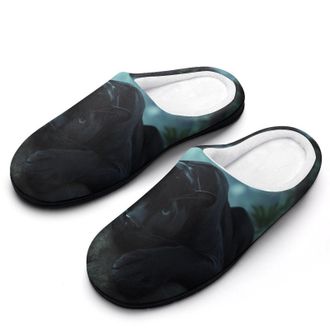 Generic Black Leopard Wildlife Animal Womens Slippers Warm House Slippers Indoor House Shoes with Anti-Skid Rubber Sole