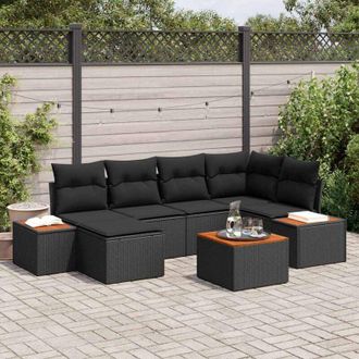 vidaXL Vidaxl - Conjunto De Sof&aacute; De Jard&iacute;n Con Coj&iacute;n 7 Pcs Negro Polirat&aacute;n