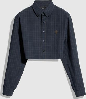 Gucci Cropped Checked Cotton Poplin Shirt, Blue
