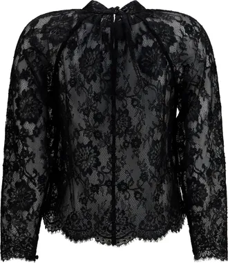 Self Portrait Womens Lace Blouse Black Polyamide; Viscose; Lyocell Shirt