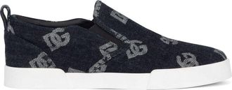 Dolce & Gabbana monogram jacquard slip-on sneakers - men - Lamb Skin/Rubber/Cotton/Elastodiene/Polyester/Spandex/Elastane - 44 - Blue