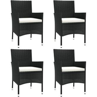 vidaXL Garden Chairs with Cushions 4 pcs Black Poly Rattan (uk/ie/fi/no only) Vidaxl