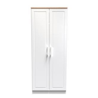 Welcome Furniture Kingston Ready Assembled Wardrobe with 2 Doors - White Ash & Bardolino Oak - Welcome Furniture | TJ Hughes