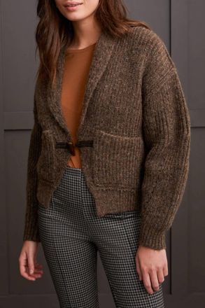 Tribal Single Button Cropped Sweater In Dark Walnut