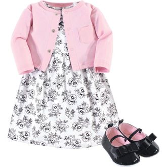 Hudson Baby Cotton Dress, Cardigan and Shoe Set in Toile at Nordstrom, Size 0-3M