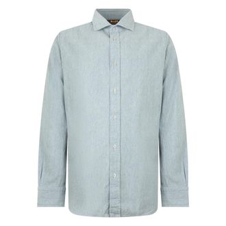 Moorer Harold Langehemd - Heren - Casual Overhemden - Blauw - M - Katoen - Overhemden